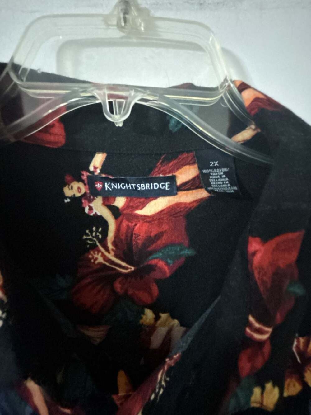 Knightsbridge Hawaiian Shirt Size 2X Black Hula Girl Floral Rayon